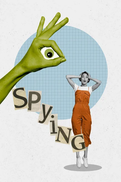 Revista Modelo Colagem Mulher Com Medo Tem Sentimento Espionagem Vizinhos — Fotografia de Stock