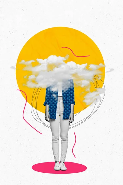 Творческий Коллаж Безголовых Женщин Студенток Остающихся Нездоровыми Психоделическими Облаками Изолированными — стоковое фото