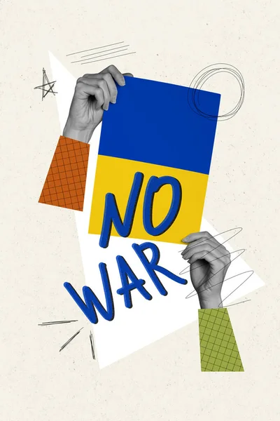 全世界国际活动家的政治模板拼贴有抗议活动 要求停止战争 并高举乌克兰国旗 — 图库照片