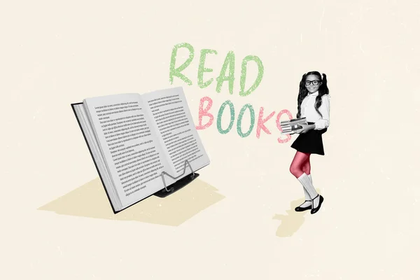 Collage Template Advertisement Supplies Promo Book Store Promo Schoolgirl Model — Stock Photo, Image