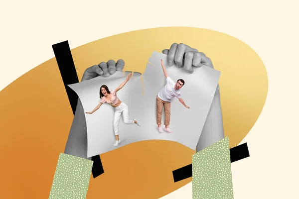 Imagen Collage Imagen Manos Humanas Romper Cartel Papel Separar Divorcio —  Fotos de Stock