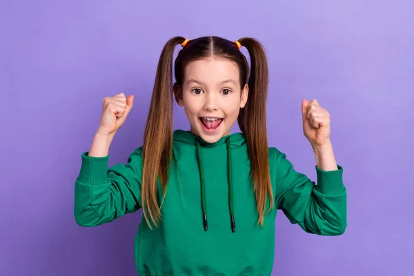 Photo Portrait Funny Amazed Little Pupil Girl Celebrating Best Test — Stock Photo, Image