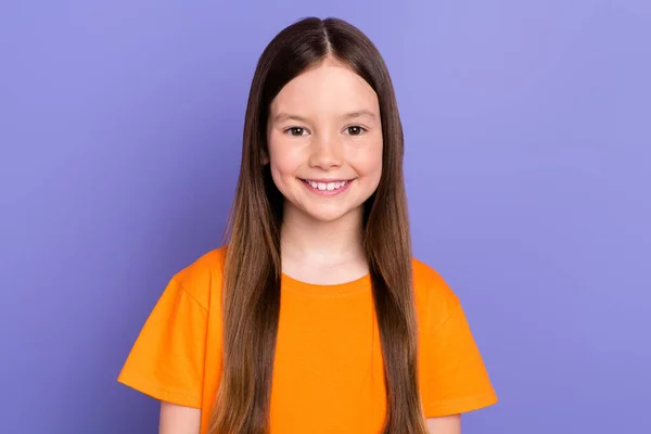 Foto Retrato Otimista Pouco Engraçado Menina Criança Escola Sorriso Bom — Fotografia de Stock
