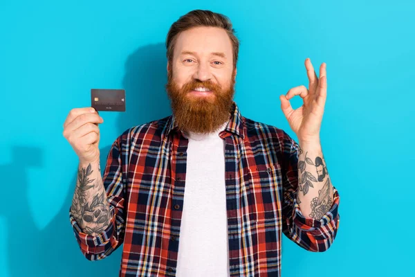 Portrait Funny Mature Guy Hipster Red Hair Beard Show Okey — Stock Photo, Image