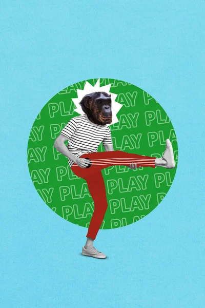 Vertical Collage Illustration Artwork Design Headless Absurd Person Dancing Monkey — Stock Photo, Image