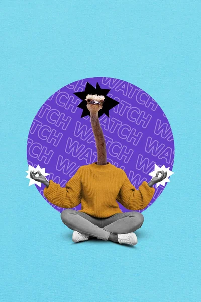 Vertical Composite Collage Image Funky Headless Surreal Ostrich Animal Sitting — Stock Photo, Image