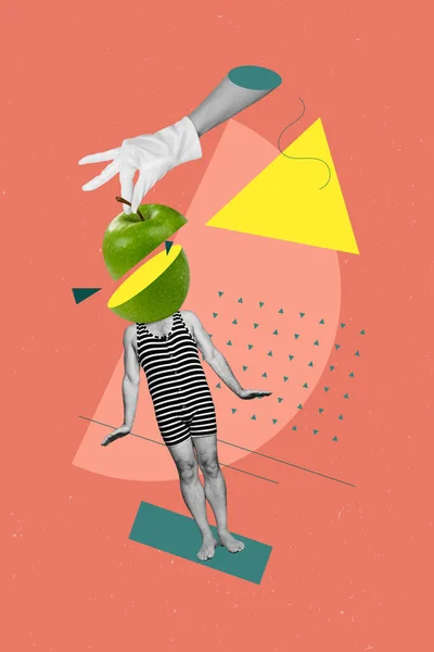 Överlycklig Funky Galen Man Hoppa Slitage Randig Baddräkt Collage Illustration — Stockfoto