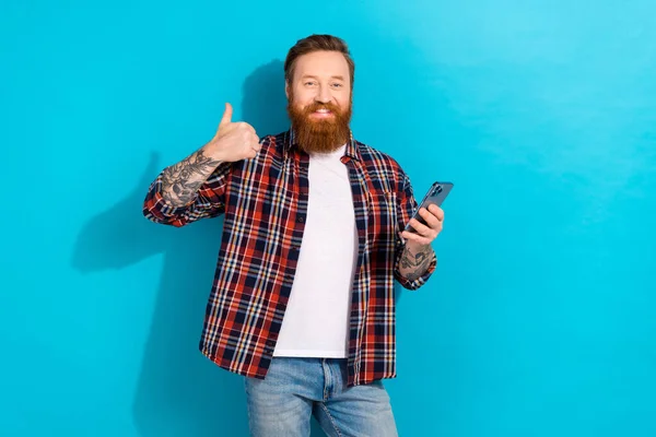 Portrait Young Man Redhair Businessman Commercial Director Thumb Holding His — Stock Photo, Image