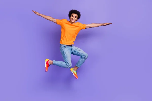 Full Cadre Body Carefree Man Chevelure Fly Jumping Air Wings — Stock Photo, Image