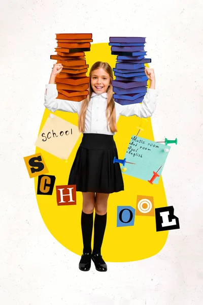 Függőleges Kollázs Pozitív Gyerek Kezét Flex Bicepsz Halom Stack Könyv — Stock Fotó