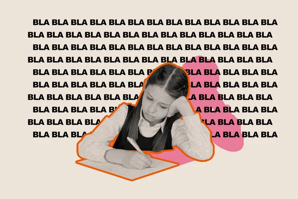 Poster Artwork Collage Magazin Von Traurig Aufgeregt Mädchen Schreiben Test — Stockfoto