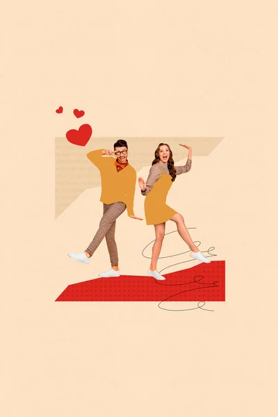 Immagine Poster Collage Persone Felici Moglie Marito Divertirsi Festeggiare Compleanno — Foto Stock