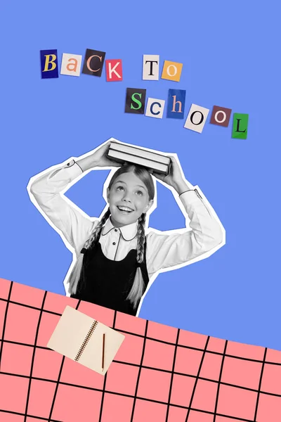 Κάθετη Κολάζ Εικόνα Του Ενθουσιασμένοι Θετική Μαύρο Λευκό Αποτέλεσμα Κορίτσι — Φωτογραφία Αρχείου