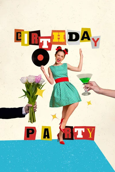 Poster Collage Süße Junge Mädchen Tanzen Mädchen Entspannen Mädchen Geburtstagsparty — Stockfoto