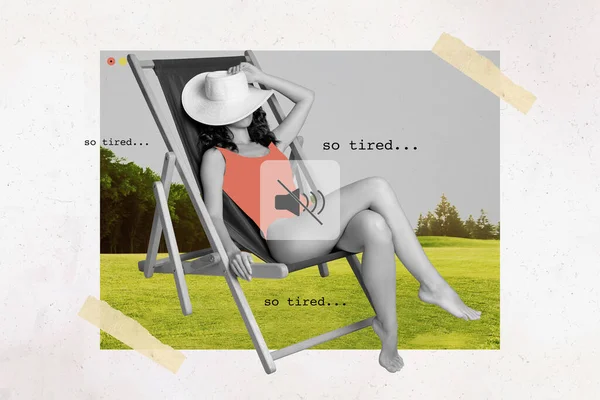 Creatieve Tekening Collage Beeld Van Aantrekkelijke Jonge Vrouwelijke Chaise Lounge — Stockfoto