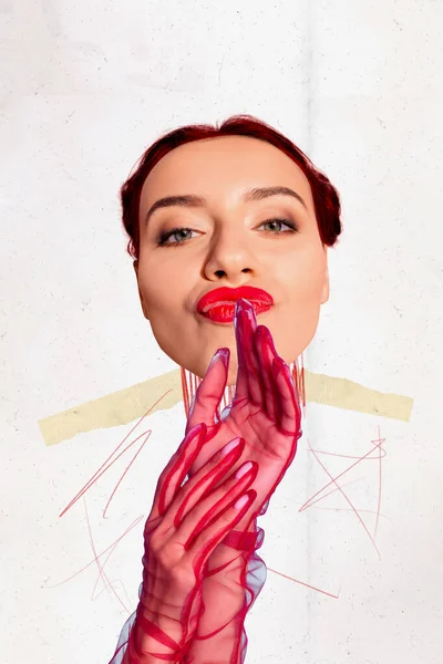 Samengestelde Collage Foto Afbeelding Van Charmante Prachtige Vrouwelijke Hoofd Handen — Stockfoto