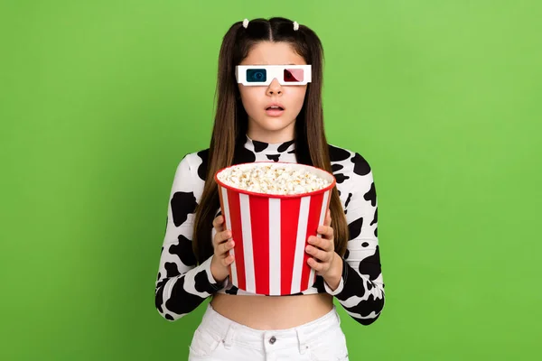 Photo Shocked Amazed Girl Dressed Cowskin Top Eyewear Enjoying Pop — Stock Photo, Image