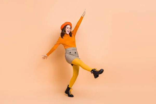 Full Length Photo Carefree Crazy Funky Lady Wear Trendy Orange — Stock Photo, Image