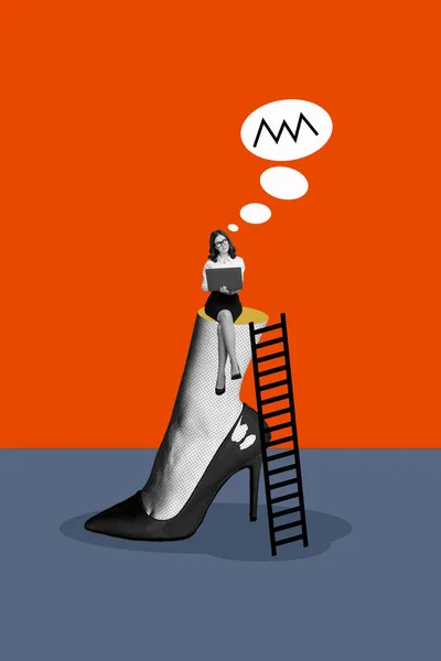 Vertikalt Collage Ambitioner Ung Affärskvinna Inte Arbetslös Arbetar Första Dagen — Stockfoto