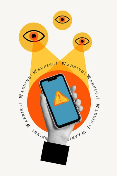 Kolaj Şablonu Resim Ünlem Işareti Uyarı Akıllı Telefon Aygıtı Hackleme — Stok fotoğraf