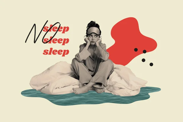 Üzgün Rüya Gören Bir Kızın Kompozit Kolaj Görüntüsü Uykulu Bir — Stok fotoğraf