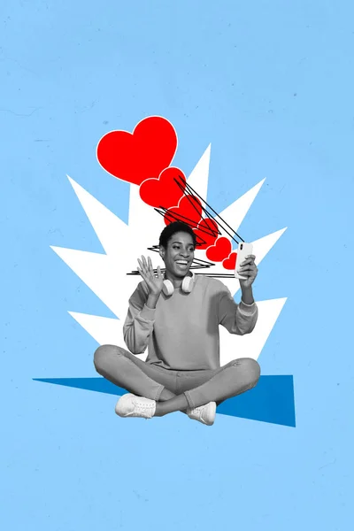 Retro Magazin Collage Bild Von Aufgeregt Funky Lady Guy Kommunizieren — Stockfoto