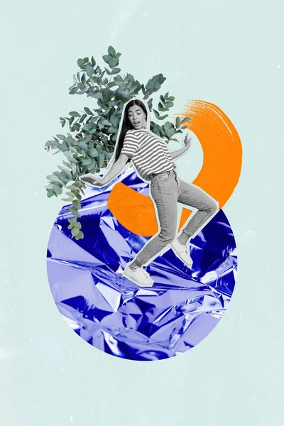 Funky Jong Meisje Dansen Collage Kunstwerk Exclusieve Tijdschrift Achteloos Hebben — Stockfoto
