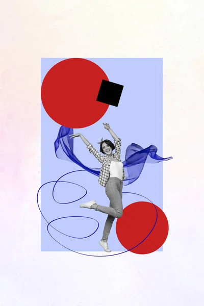 Collage Illustration Froid Atmosphère Jeune Fille Dansant Heureux Vibe Lever — Photo