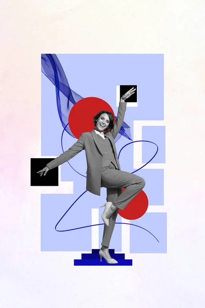Colagem Criativa Composta Vertical Senhora Engraçada Dança Desgaste Relaxante Stilettos — Fotografia de Stock