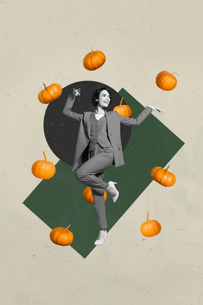 Creatieve Trend Collage Van Opgewonden Jonge Mooie Vrouwelijke Dansen Elegante — Stockfoto