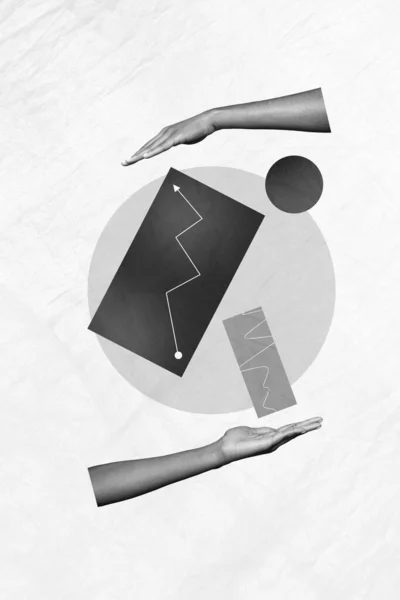 Vertikale Collage Bild Von Zwei Schwarz Weißen Farben Arme Handflächen — Stockfoto