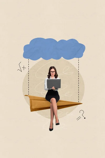 Collage Imagen Hermosa Chica Inteligente Sentado Plano Calcular Ecuación Resolver — Foto de Stock