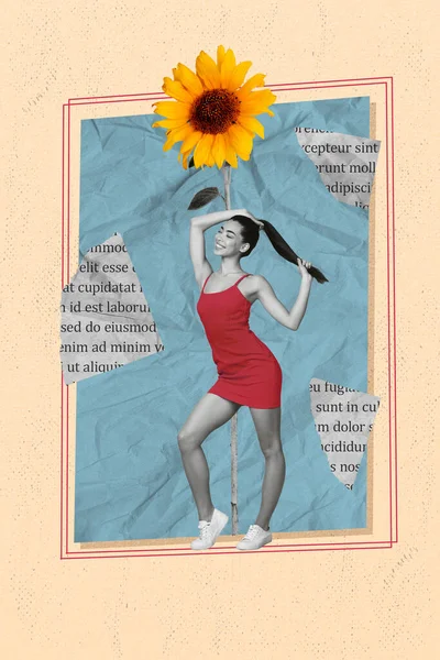 Poster Postkarte Collage Von Charmanten Schönen Mädchen Genießen Sommer Gute — Stockfoto
