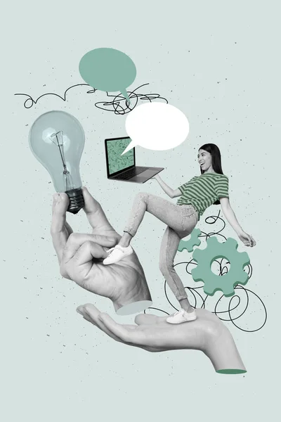 Junge Frau Business Lady Workaholic Collage Erstellen Idee Mechanismus Automatisierung — Stockfoto
