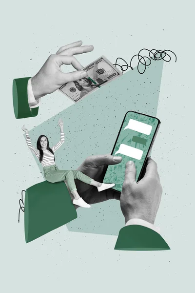 Collage Picture Web App Smartphone Display Iklan Membuat Pembayaran Uang — Stok Foto