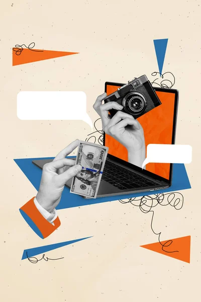 Illustration Collage Écran Ordinateur Portable Paiement Emploi Indépendant Ligne Pour — Photo