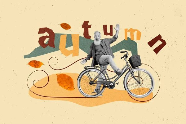 Sonbaharda Bisiklete Binen Mutlu Bir Adamın Renkli Arka Planda Izole — Stok fotoğraf