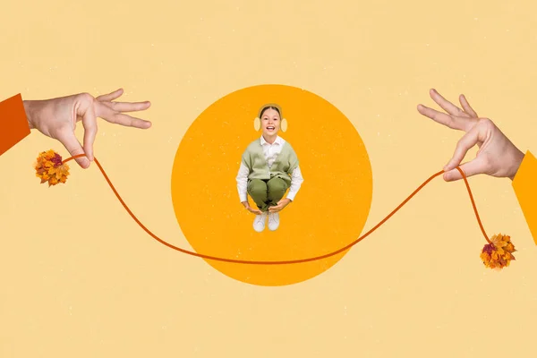 Kerangka Kerja Seni Anak Sekolah Kecil Yang Funky Melompat Tali — Stok Foto