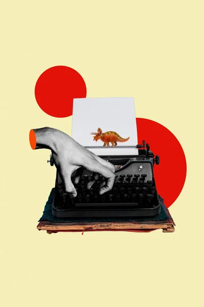 Collage Concept Novelist Image Hands Typewriter Retro Machine Author Create — Stock Photo, Image
