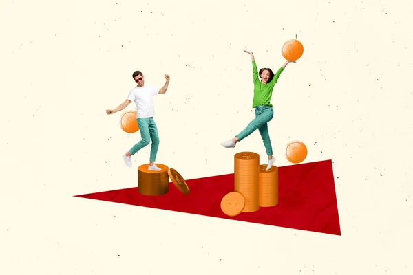 Collage Illustration Start Konzept Bild Von Zwei Geschäftspartnern Frau Unterstützen — Stockfoto