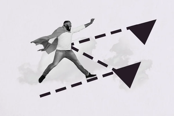 Collage Kunstwerk Grafiken Bild Von Zielgerichteten Übermenschen Fliegen Erreichen Erfolg — Stockfoto