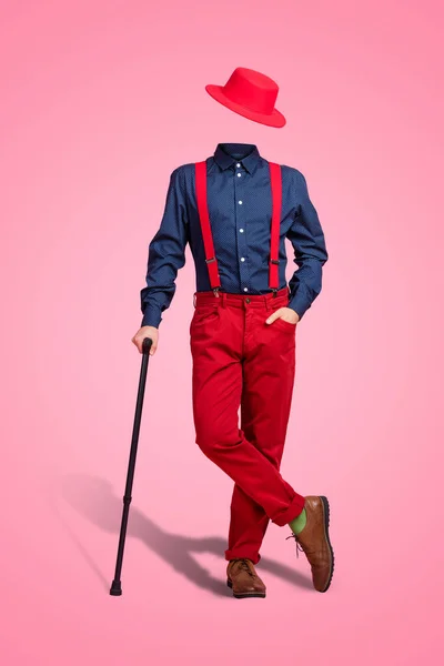Full Size Tělo Foto Koláž Sebevědomý Elegantní Gentleman Nosit Červené — Stock fotografie