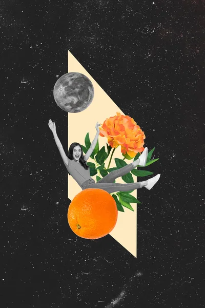 Funk Kızı Kolajı Taze Doğal Meyve Portakalı Yaz Mevsiminde Yatıyor — Stok fotoğraf