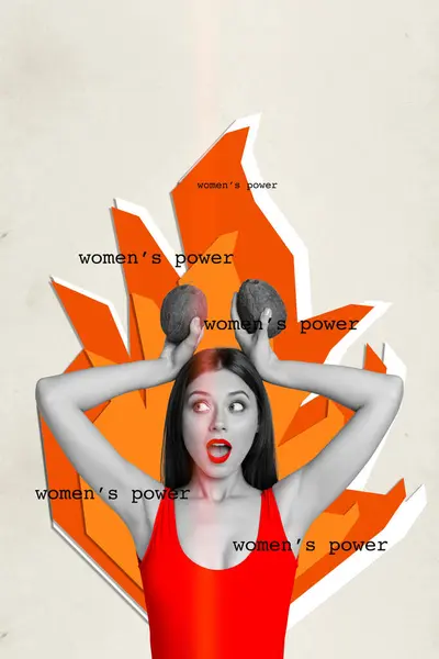 Charmante Jonge Dame Collage Van Vrouwen Power Support Activist Bikini — Stockfoto