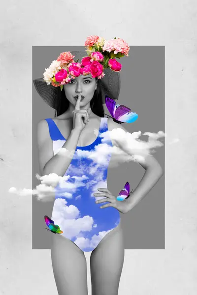 Collage Opera Arte Foto Sexy Affascinante Signora Indossare Costume Bagno — Foto Stock