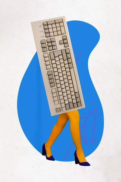 Kreative Vertikale Illustration Collage Absurd Kopflose Frau Mail Mechanische Tastatur — Stockfoto