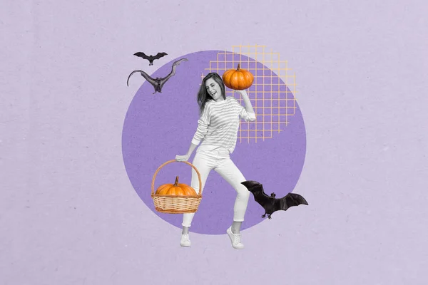 Collage Bandera Baile Chica Bruja Noche Halloween Aterrador Oscuro Tiempo — Foto de Stock