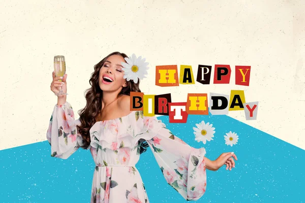 Kreative Trend Collage Von Happy Birthday Happy Attraktive Schöne Weibliche — Stockfoto