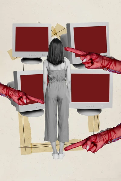 Yaratıcı Fotoğraf Grafikleri Kolaj Resim Bağımlısı Kadın Kırmızı Ekran Izliyor — Stok fotoğraf