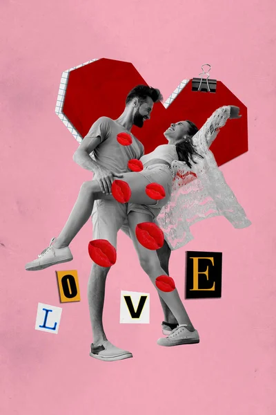 Ganzkörpergröße Ansicht Bild Collage Erinnerungen Postkarte Liebesgeschichte Zwei Menschen Zusammen — Stockfoto